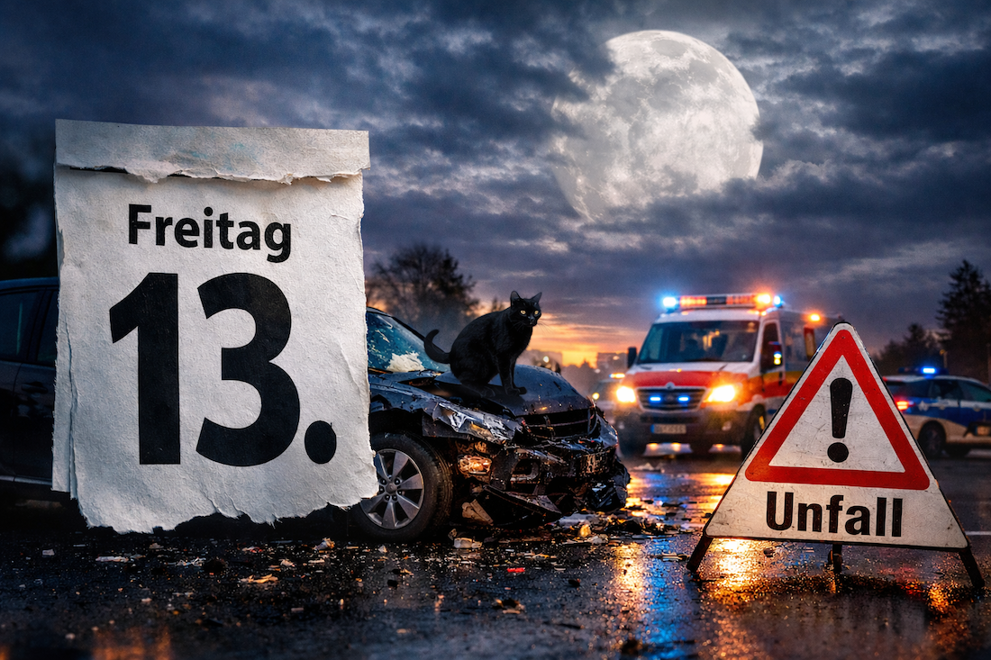 Freitag der 13, Unglückstag; Mythos, Irrglaube, Unfall, Statistik; Autounfall