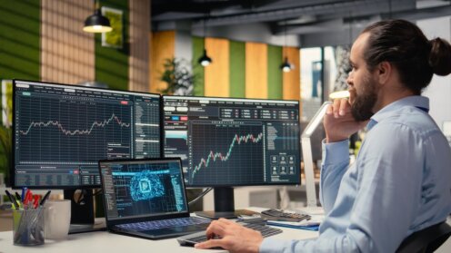 Vermögensverwalter am Computer