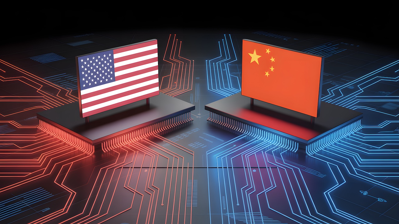 Chips mit USA- und China-Flagge gegenüber