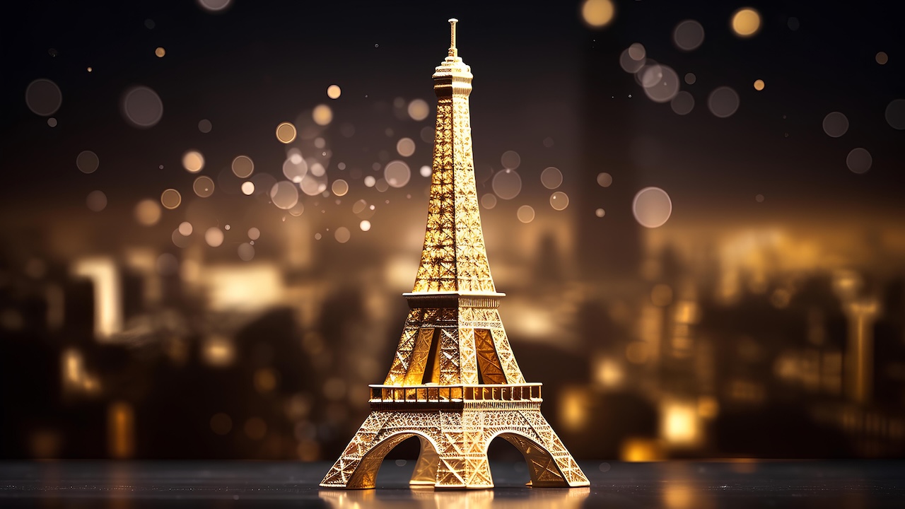Goldener Eiffelturm auf schwarzem Hintergrund