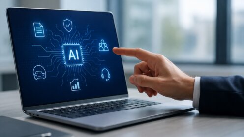 Laptop auf dessen Monitor das AI-Symbol zu sehen ist