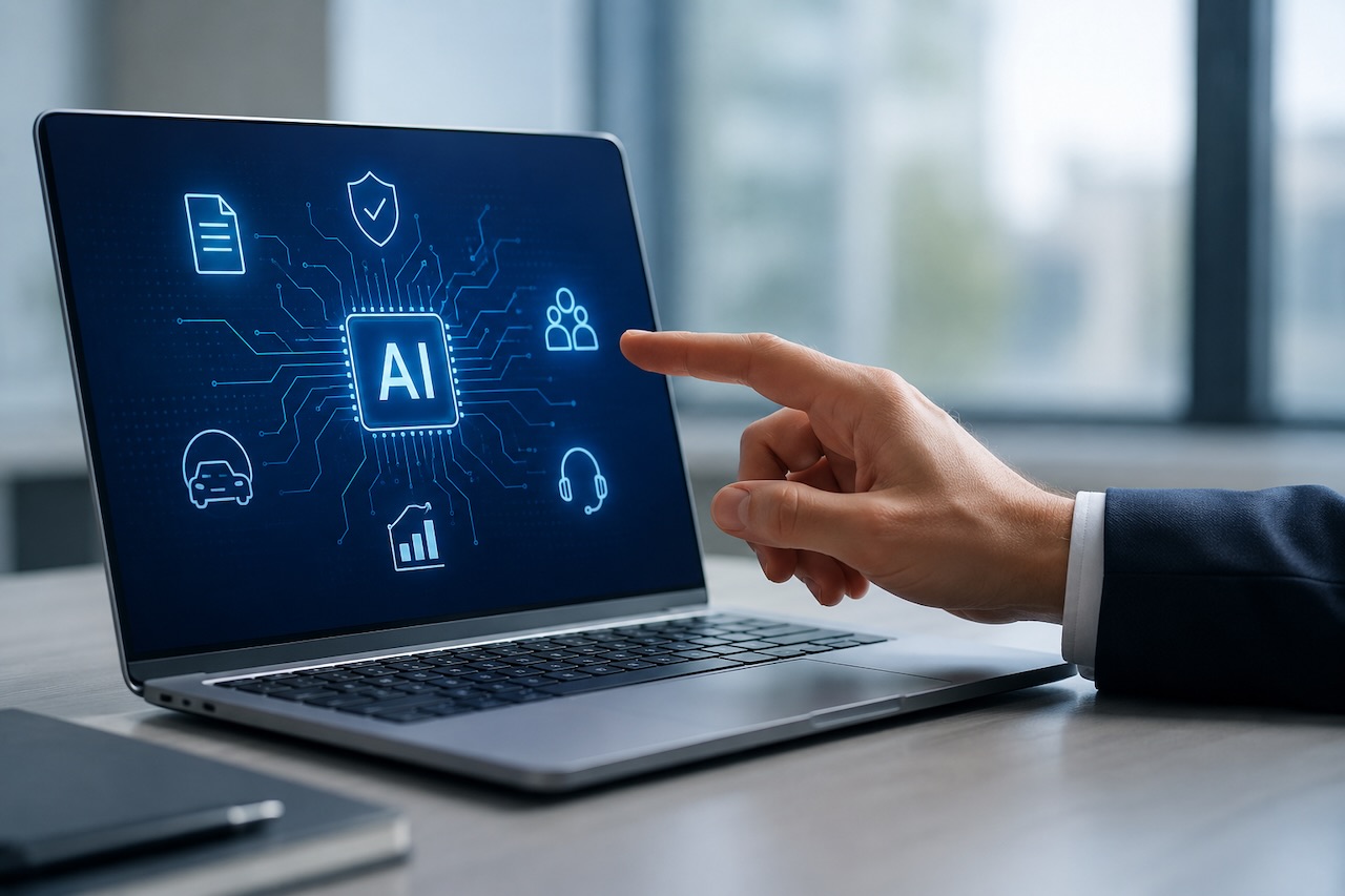 Laptop auf dessen Monitor das AI-Symbol zu sehen ist