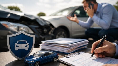 Ein Mann telefoniert nach einem Unfall vermutlich mit seiner Kfz-Versicherung