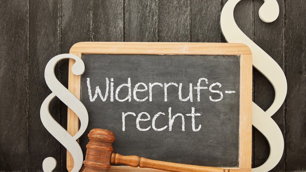 Widerrufsrecht von online Kaufvertrag Konzept auf einer Tafel
