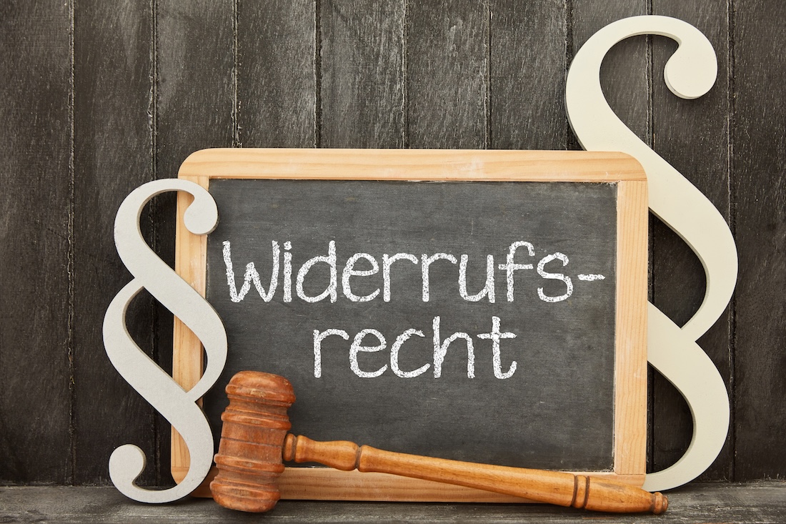 Widerrufsrecht von online Kaufvertrag Konzept auf einer Tafel
