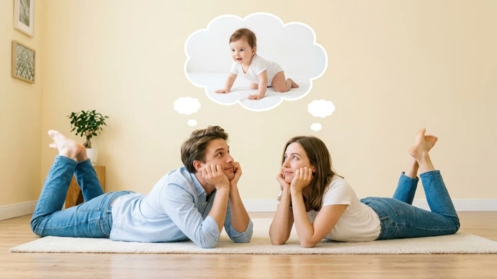 Familienplanung und Kinderwunsch. Ein junges Paar träumt....