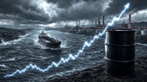 Tanker in der Straße von Hormus und eine steigende Ölpreis-Grafik