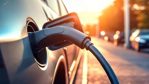 Ein Elektroauto mit einem Ladekabel;