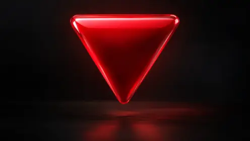 Ein rotes, nach unten gedrehtes Play-Dreieck symbolisiert den fallenden Netflix-Kurs.